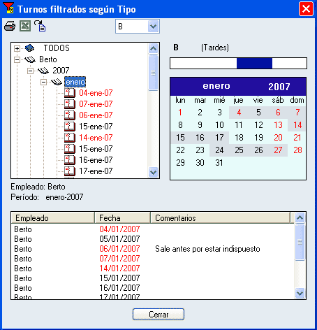 Filtrado de turnos según tipos de día